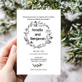 minimalist Wildflower Wreath Folk Rustic Wedding  Kaart