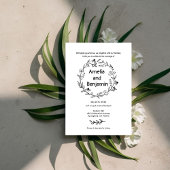 minimalist Wildflower Wreath Folk Rustic Wedding  Kaart