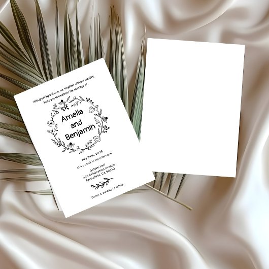 minimalist Wildflower Wreath Folk Rustic Wedding  Kaart