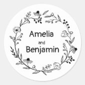 minimalist Wildflower Wreath Folk Rustic Wedding  Ronde Sticker (Voorkant)