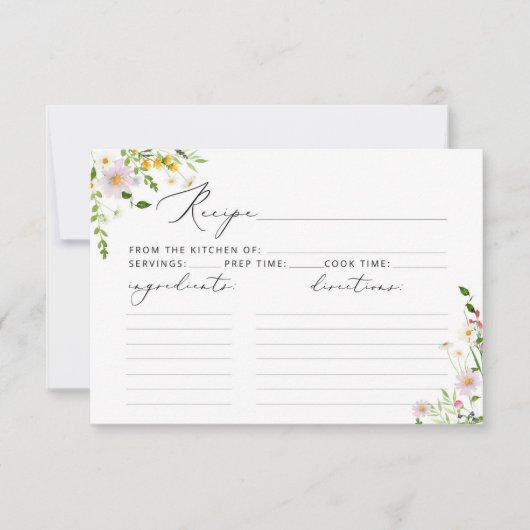 Minimalist wildflowers bridal shower recipe card kaart (Voorkant)