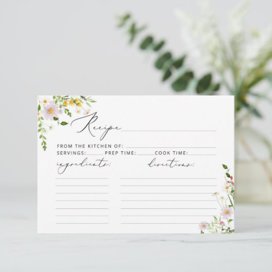 Minimalist wildflowers bridal shower recipe card kaart (Staand voorkant)