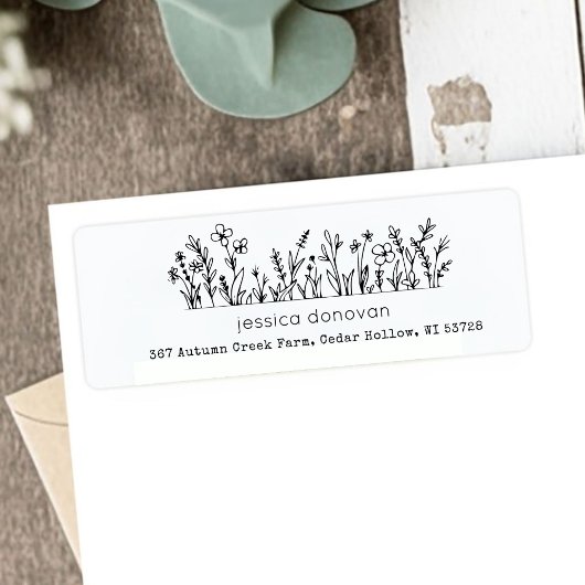 Minimalist Wildflowers Rustic Return Address Label