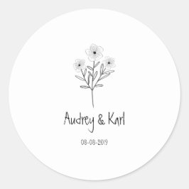 Minimalist Wildflowers Wedding Monogram Design Ronde Sticker