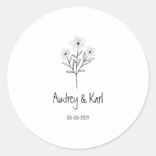 Minimalist Wildflowers Wedding Monogram Design Ronde Sticker (Voorkant)