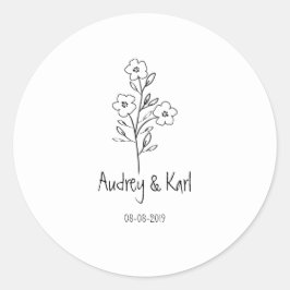 Minimalist Wildflowers Wedding Monogram Design Ronde Sticker