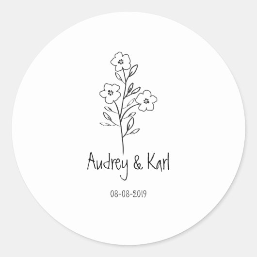 Minimalist Wildflowers Wedding Monogram Design Ronde Sticker (Voorkant)