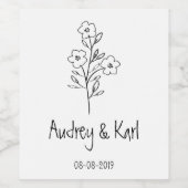 Minimalist Wildflowers Wedding Monogram Design Wijn Etiket (Enkel label)