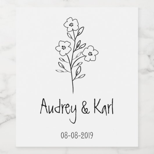 Minimalist Wildflowers Wedding Monogram Design Wijn Etiket (Enkel label)