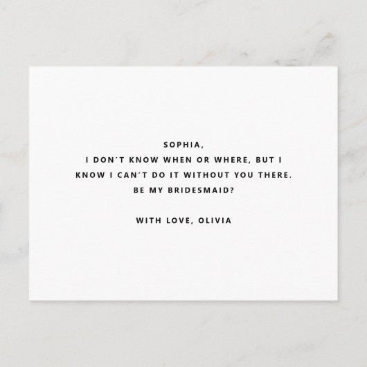 Minimalist Will You Be My Bridesmaid - Het script  Uitnodiging Briefkaart (Achterkant)