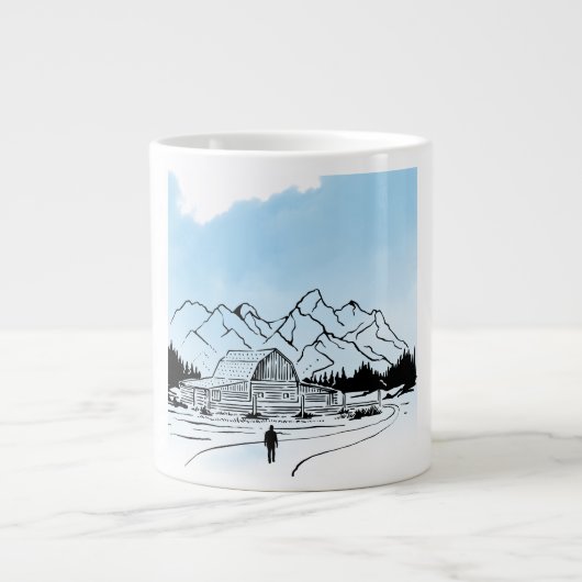 Minimalist Winter Mountain Adventure Jumbo Mug Grote Koffiekop (Voorkant)