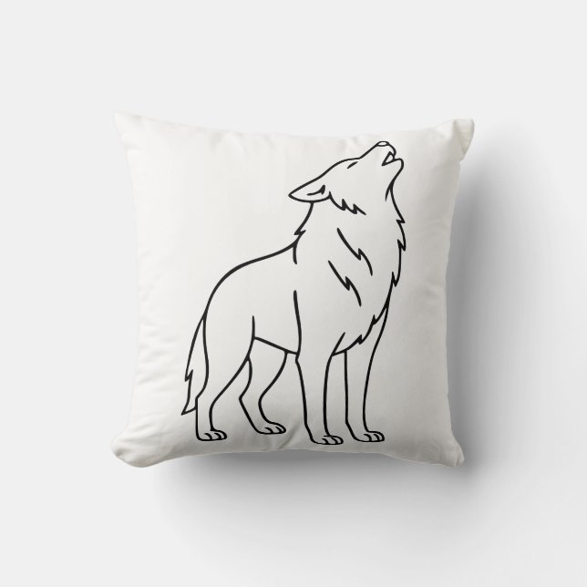 Minimalist Wolf Line Art – Howling Wildlife  Kussen (Voorkant)