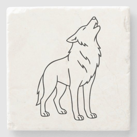 Minimalist Wolf Line Art – Howling Wildlife  Stenen Onderzetter (Voorkant)