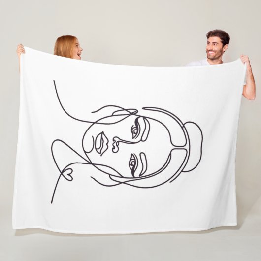 Minimalist Woman Face Line Art Fleece Blanket (In situ)