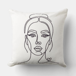 Minimalist Woman Face Line Art Throw Pillow Kussen