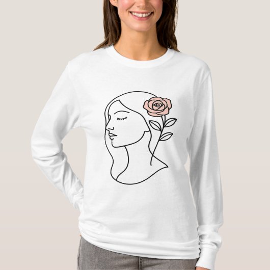 Minimalist Woman Face with Rose – Feminine Line Ar T-shirt (Voorkant)