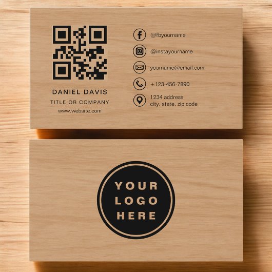 Minimalist Wood Professional Company Logo QR Code  Visitekaartje