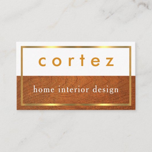 Minimalist Wood Timber Gold Frame Visitekaartje (Voorkant)