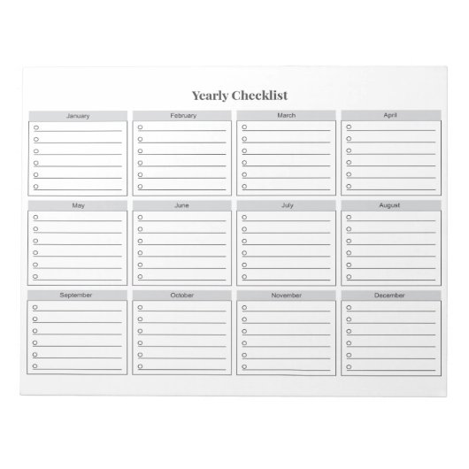 Minimalist Yearly Checklist Notepad Notitieblok (Voorkant)