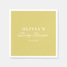 Minimalist Yellow Retro Script Baby Shower Custom Servet