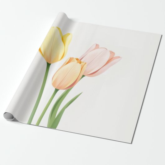 Minimalist Yellow Tulip Spring Gift Wrap Cadeaupapier (Uitgerold)