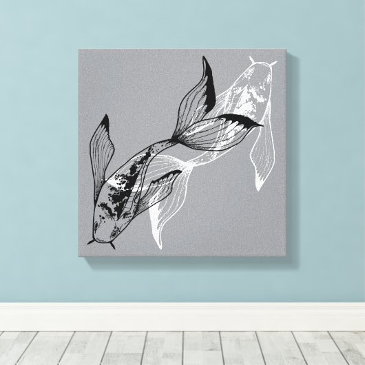 Minimalist Yin Yang Koi Fish Canvas Print (Insitu (Houten vloer))
