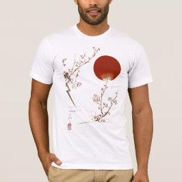 Minimalist Zen Japanese Sun and Plum Branch Design T-shirt