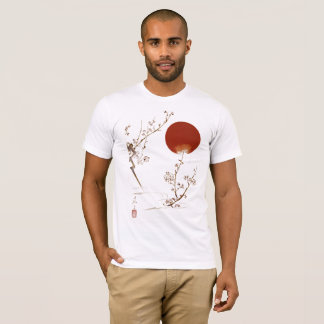 Minimalist Zen Japanese Sun and Plum Branch Design T-shirt