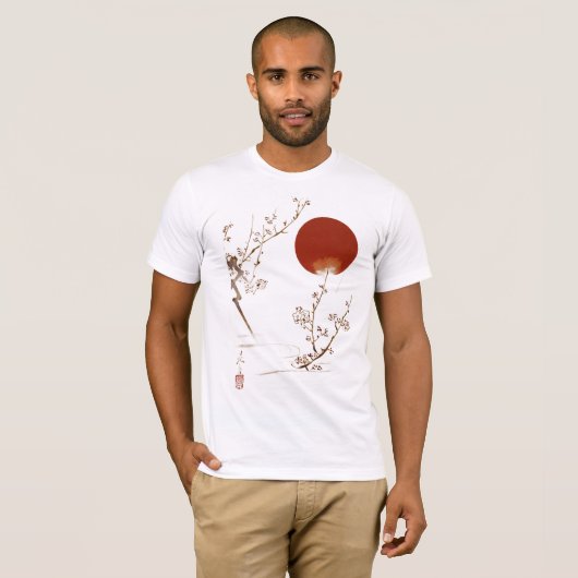 Minimalist Zen Japanese Sun and Plum Branch Design T-shirt (Voorkant volledig)