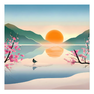 Minimalist Zen Sunrise Lake  Foto Afdruk