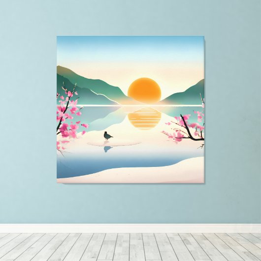 Minimalist Zen Sunrise Lake Stretched Canvas Print (Insitu (Houten vloer))