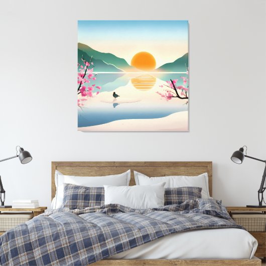Minimalist Zen Sunrise Lake Stretched Canvas Print (Insitu (Slaapkamer))