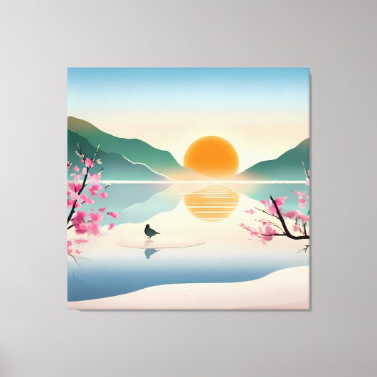 Minimalist Zen Sunrise Lake Stretched Canvas Print (Voorkant)