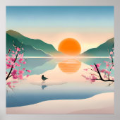 Minimalist Zen Sunrise Lake Stretched Canvas Print (Voorkant)