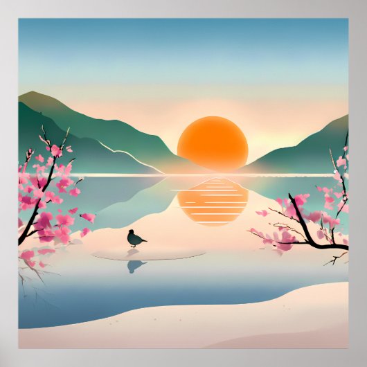 Minimalist Zen Sunrise Lake Stretched Canvas Print (Voorkant)