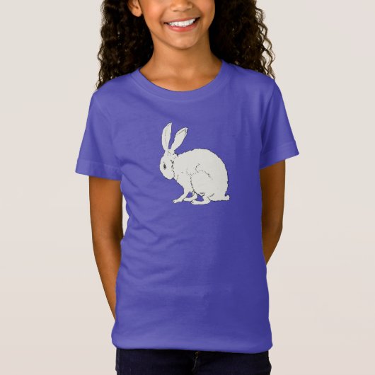 Minimalist Zittend Wit Konijn Zwart Omtrek T-shirt (Voorkant)