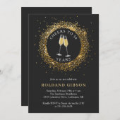 Minimalist Zwart en Goud 50e Verjaardag Uitnodigin Kaart (Voorkant / Achterkant)