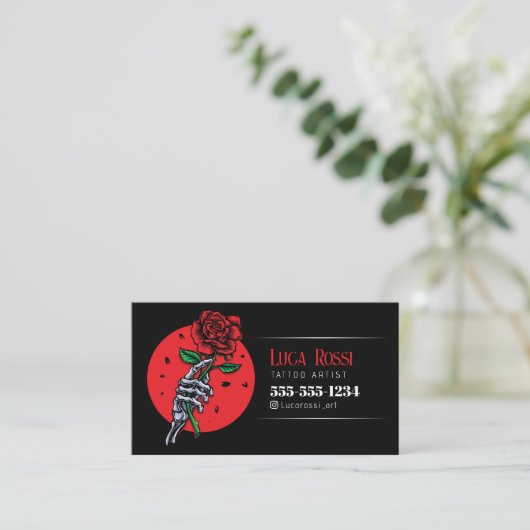 Minimalist Zwart, Rood Rose Tattoo Artist Shop Visitekaartje (Staand voorkant)