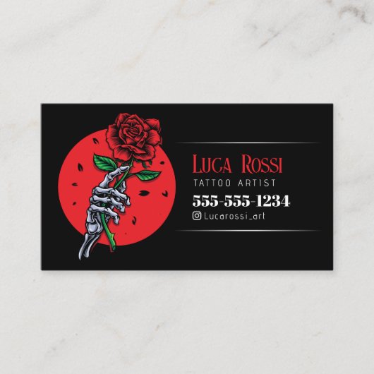Minimalist Zwart, Rood Rose Tattoo Artist Shop Visitekaartje (Voorkant)