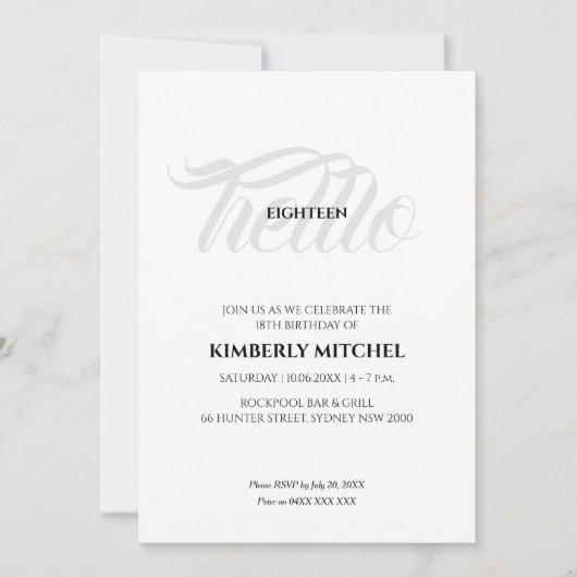 Minimalist zwart wit 18e verjaardag uitnodiging (Voorkant)