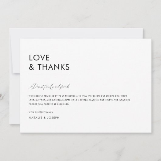 Minimalist Zwart & Wit Eenvoudige Unieke Bruiloft Bedankkaart (Voorkant)
