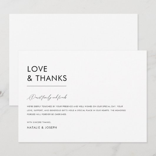 Minimalist Zwart & Wit Eenvoudige Unieke Bruiloft Bedankkaart (Voorkant / Achterkant)
