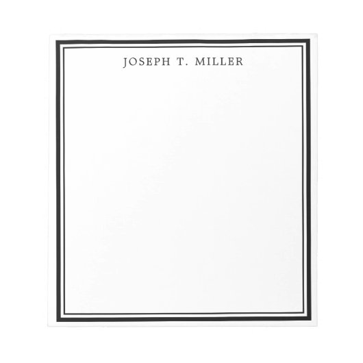 Minimalist Zwart Wit Gepersonaliseerde Naam Sjablo Notitieblok (Voorkant)