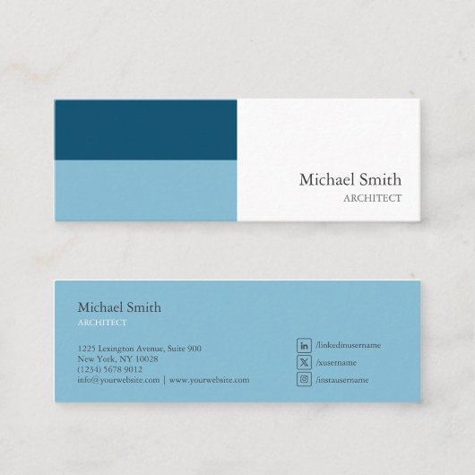 minimalista bloques geométricos azul elegante mini visitekaartje