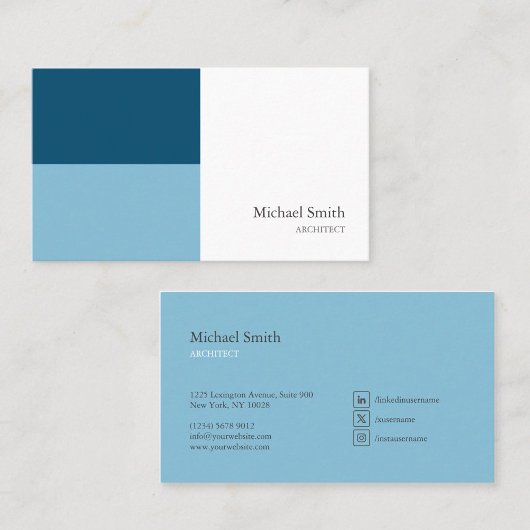 minimalista bloques geométricos azul elegante visitekaartje