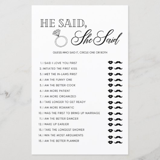 Minimaliste Hij zei dat ze vrijgezellenfeest game  (Voorkant)