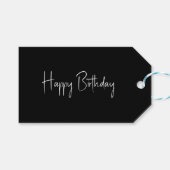 MinimalistHappy Birthday White Typografie op zwart Cadeaulabel (Voorkant (Horizontaal))