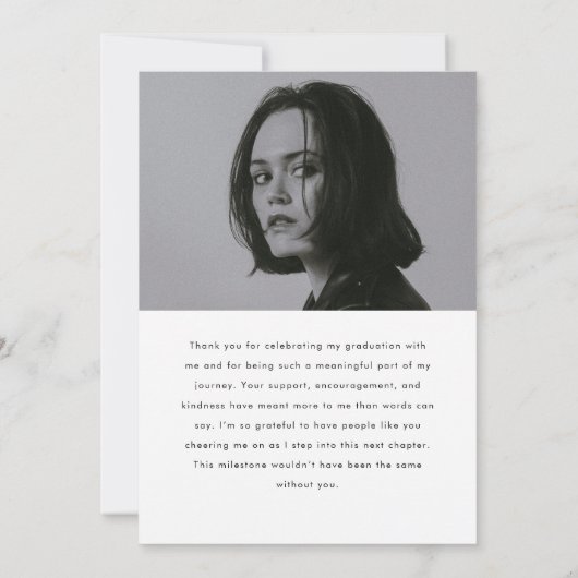 Minimalistic 2-Photo Black White Script Graduation Bedankkaart (Achterkant)