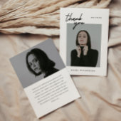 Minimalistic 2-Photo Black White Script Graduation Bedankkaart