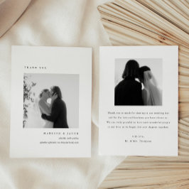 Minimalistic 2-Photo Black & White Wedding Custom Bedankkaart